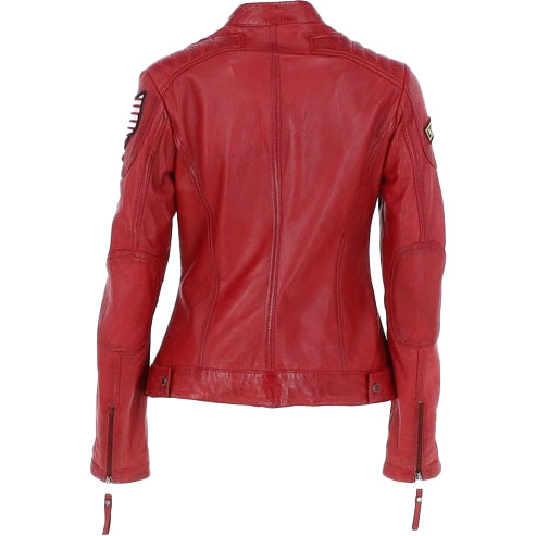 Bravo Bros Women’s Red Slim-Fit Fashion Leather Biker Jacket
