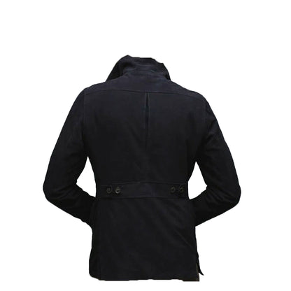 Men’s Chocolate & Medium Blue Suede Leather Bomber Shirt Jacket