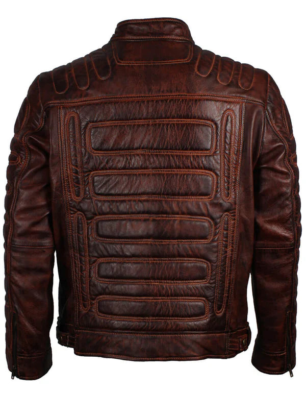Men’s Brown Padded Leather Biker Jacket – Rugged Moto Style by Bravo Bros