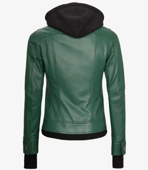 Women’s Green Leather Bomber Jacket