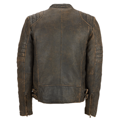 Men’s Brown Distressed Rivet Motorcycle Leather Jacket – Bravo Bros