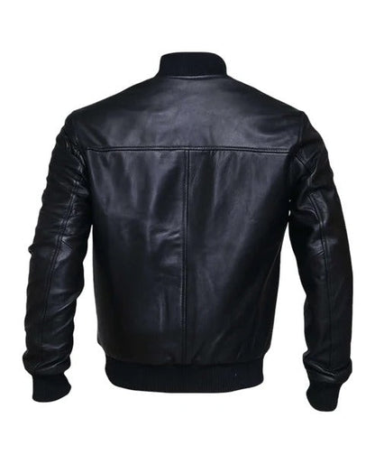 Men’s Classic Black Lambskin Leather Bomber Jacket