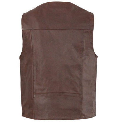 Men’s Vintage Dark Brown Leather Biker Vest