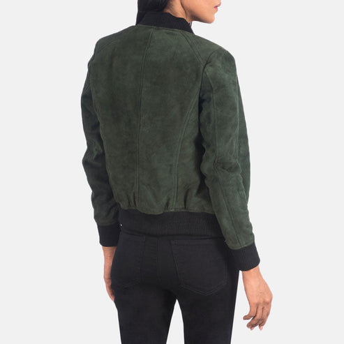 Bliss Green Suede Leather Bomber Jacket – Timeless Soft Luxury