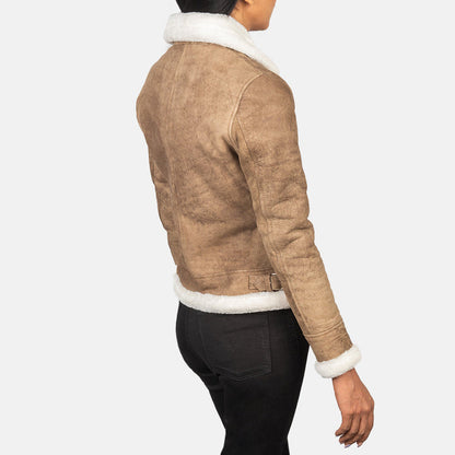 Women’s Sherilyn B-3 Distressed Brown Leather Bomber Jacket – Vintage Aviator Style