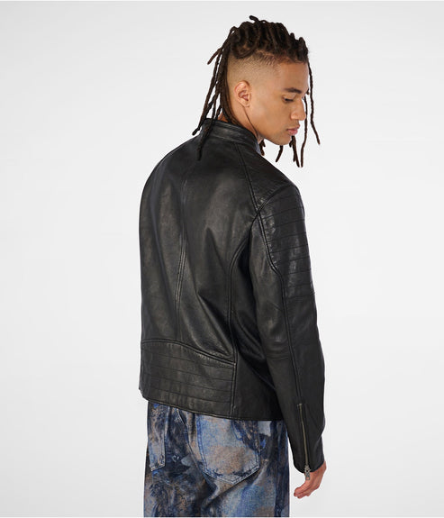 Bravo Bros Men’s Black Leather Cafe Racer Biker Jacket