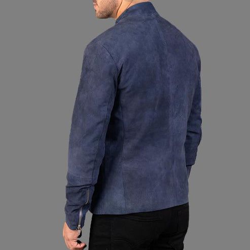 Bravo Bros Men’s Charcoal Navy Blue Suede Biker Leather Jacket