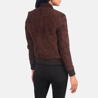 Women’s Bliss Brown Suede Bomber Jacket – Soft Classic Style