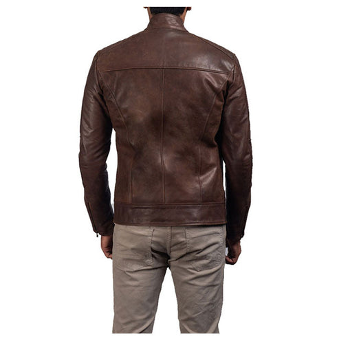 Bravo Bros Men’s Brown Leather Biker Jacket – Classic Vintage Style