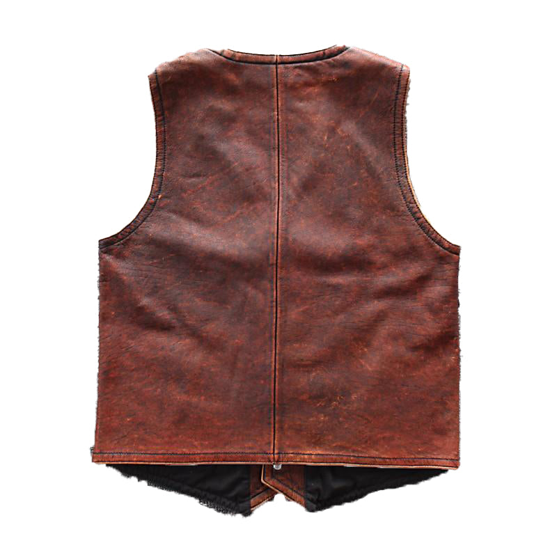 Men’s Brown Distressed Biker Leather Vest