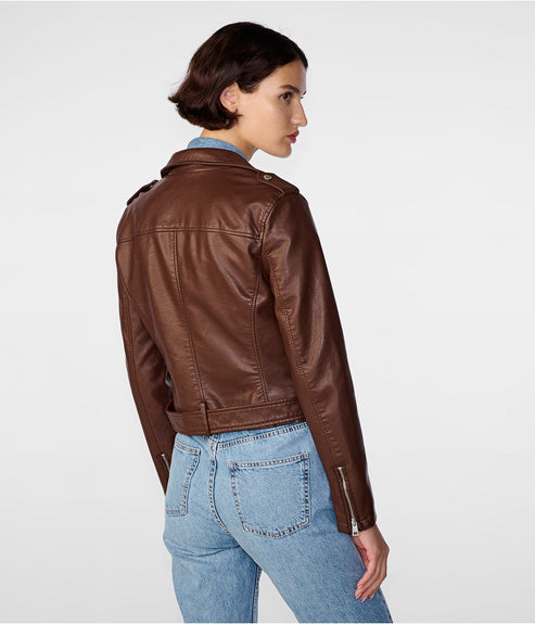 Women’s Chocolate Brown Biker Leather Jacket – Classic Moto Style