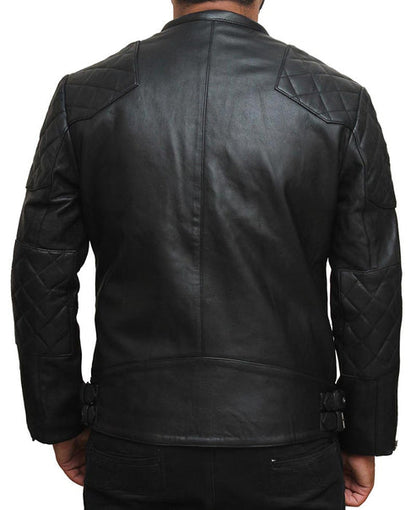 Bravo Bros BECKHAM Men’s Black Quilted Retro Biker Leather Jacket