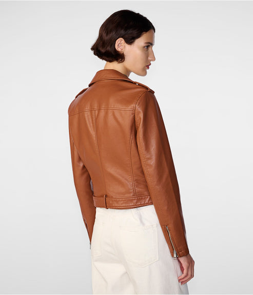 Women’s Brown Leather Biker Jacket – Classic Moto Style