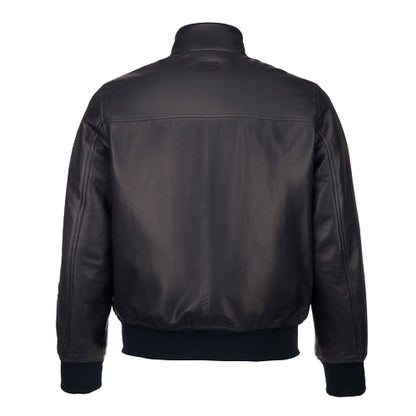 Men’s Shiny Black Leather Bomber Jacket