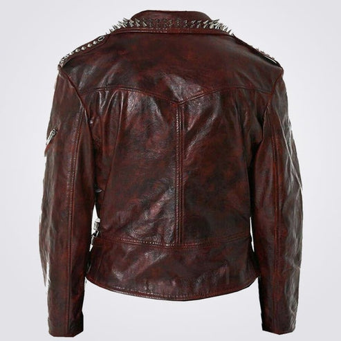Men’s Red Studded Punk Leather Jacket – Spiked Rebel Style