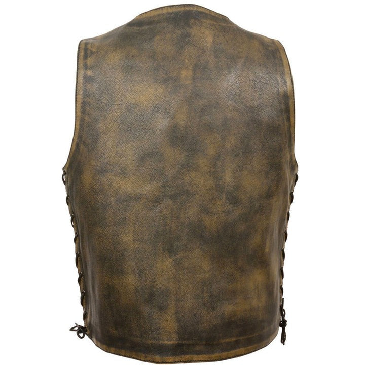 Men’s Brown Distressed Biker Leather Vest