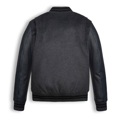 Men’s Black Wool & Leather Varsity Bomber Jacket