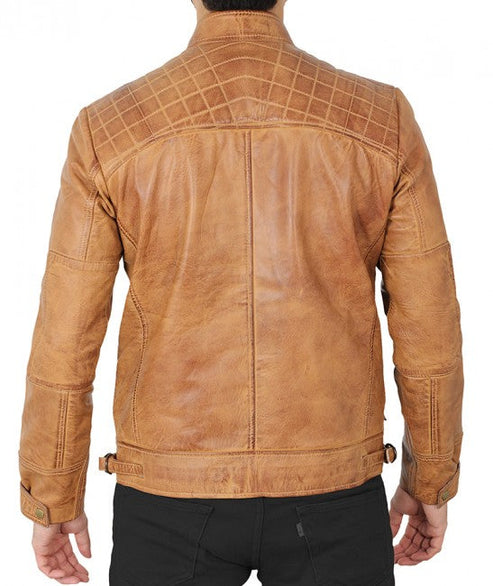 Bravo Bros Johnson Men’s Camel Quilted Leather Motorcycle Jacket