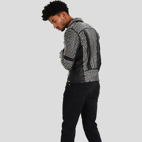 Jaxon Men’s Black Studded Leather Jacket – Bold Biker Style