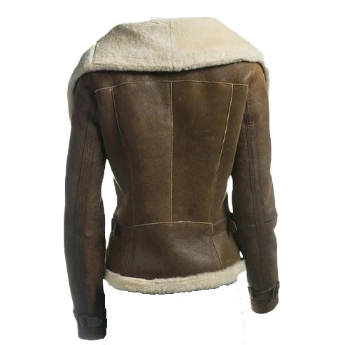 Women’s Olive Green Shearling Leather Jacket – Cozy & Stylish
