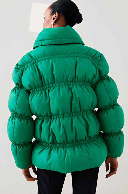 Women’s Jade Green Leather Puffer Jacket – Elegant Warmth by Bravo Bros