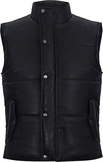 Men’s Black Puffer Leather Vest