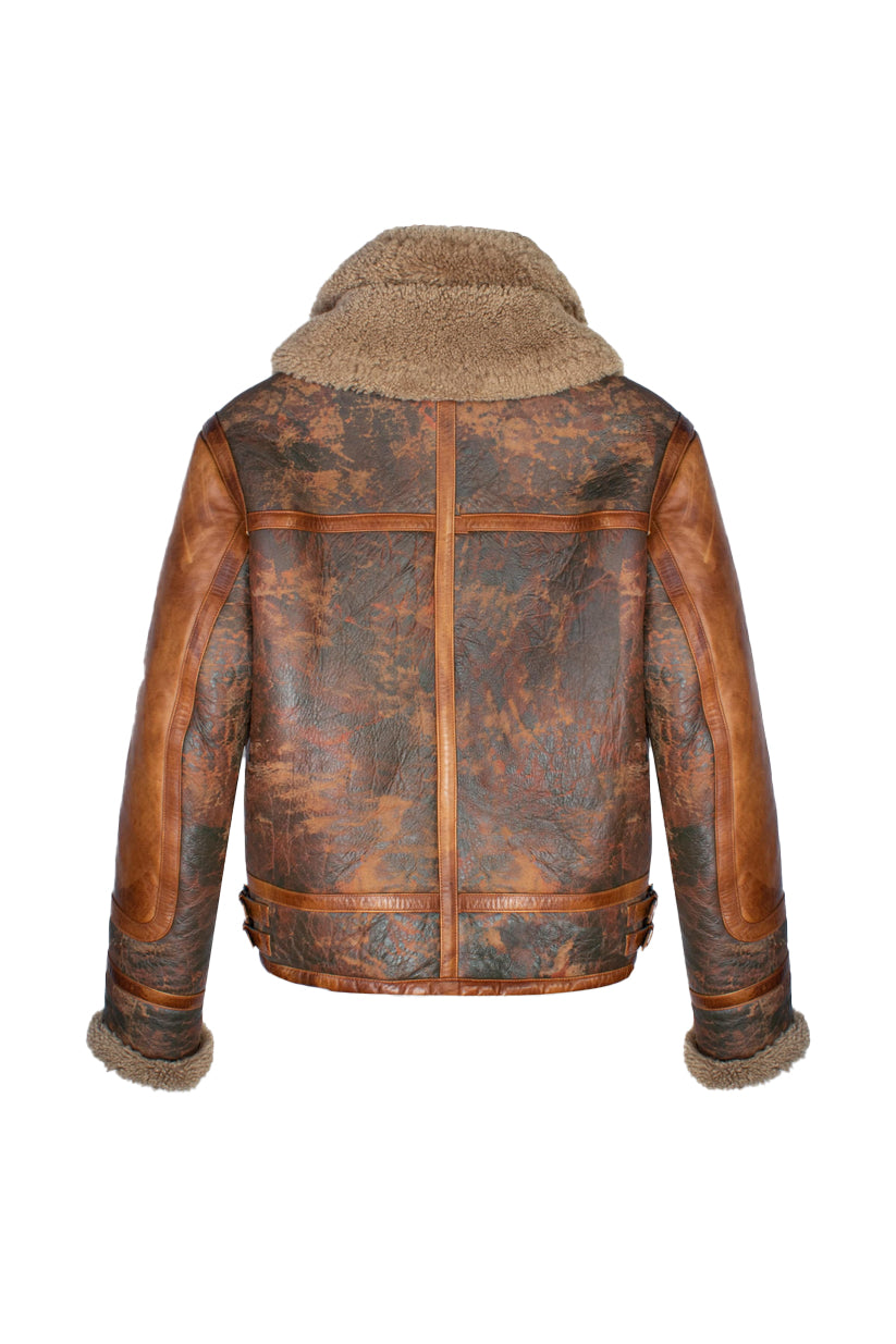 Men’s Dark Brown Distressed Sheepskin Leather Shearling Jacket