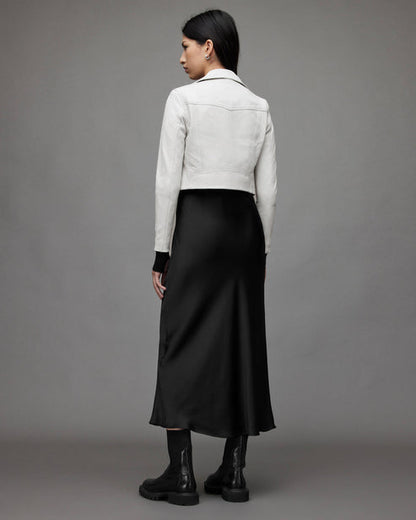 Women’s White Cropped Leather Biker Jacket – Modern Moto Chic