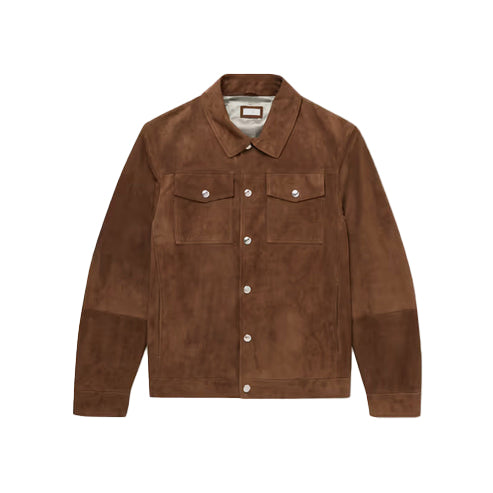 Men’s Brown Lambskin Leather Trucker Jacket – Soft, Stylish & Classic