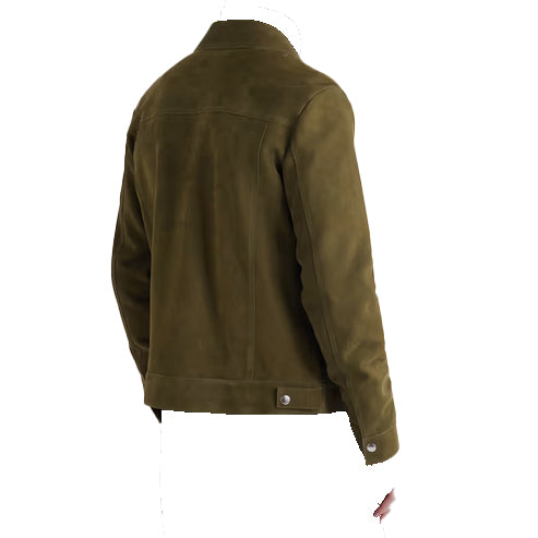 Men’s Olive Green Lambskin Leather Trucker Jacket – Modern & Premium Fit