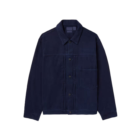 Men’s Indigo Suede Leather Trucker Jacket – Bold & Stylish Outerwear