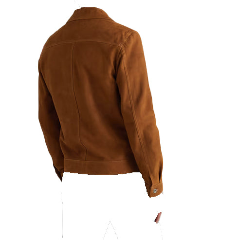 Men’s Brown Suede Sheepskin Trucker Jacket – Luxurious & Classic Style