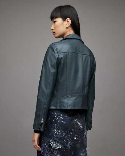Women’s Emerald Green Leather Biker Jacket – Bold Moto Elegance