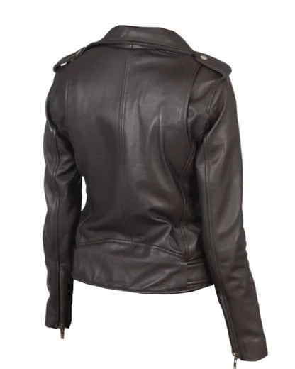 Women’s Alison Brown Leather Biker Jacket – Chic & Durable