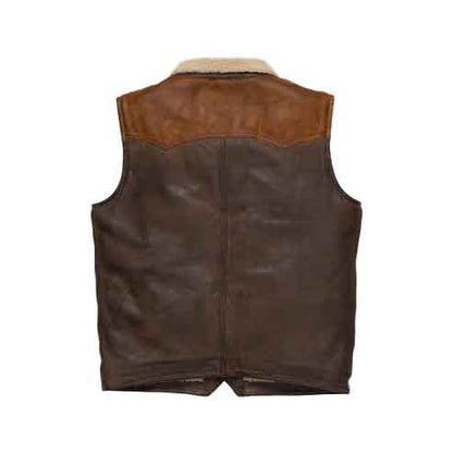 Men’s Brown Shearling Sheepskin Leather Vest – Premium Warm Style