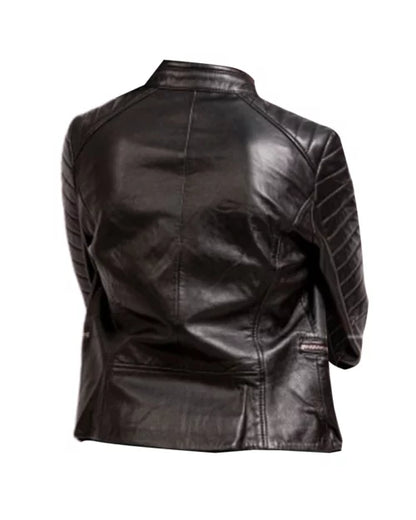 Women’s Bara Black Leather Motorcycle Jacket – Edgy & Stylish