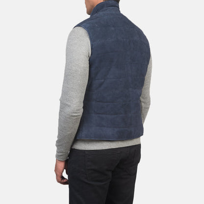 Tony Men’s Blue Suede Leather Vest – Premium Modern Style