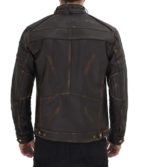 Bravo Bros Men’s Distressed Coffee Brown Café Racer Leather Jacket