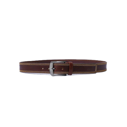 Bravo Bros Men’s Burgundy Leather Belt – Thread-Edged & Premium