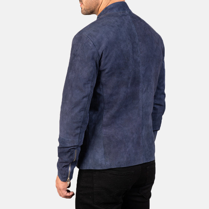 Bravo Bros Men’s Charcoal Navy Blue Suede Biker Jacket – Midnight Rider Edition