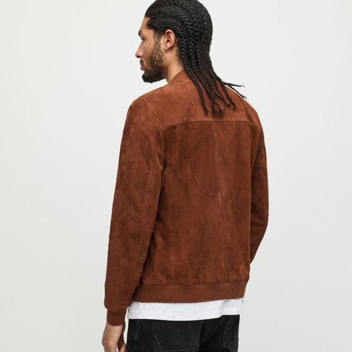 Men’s Classic Brown Suede Leather Bomber Jacket – Timeless Style by Bravo Bros