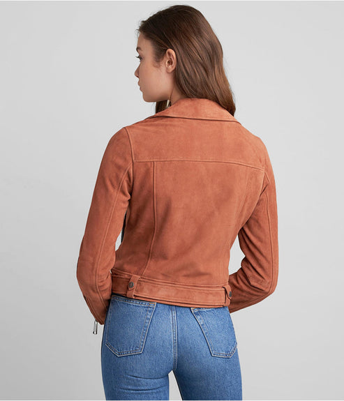 Women’s Tan Brown Suede Leather Biker Jacket – Refined Moto Classic