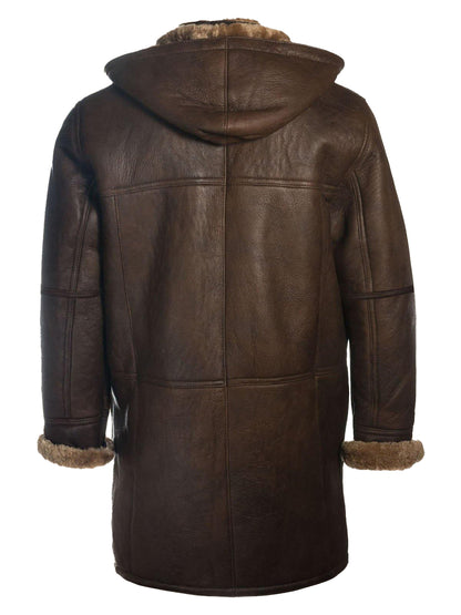 Men’s Brown Shearling Bomber Hoodie Coat