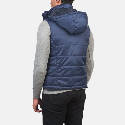 Bravo Bros Funston Men’s Blue Hooded Leather Puffer Vest