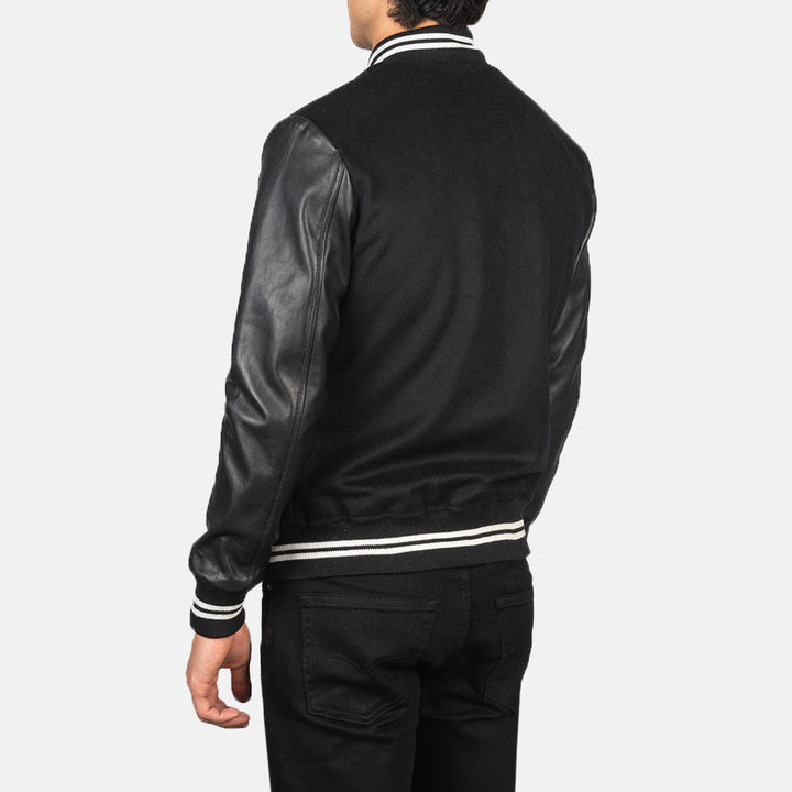 Bravo Bros Vaxton Men’s Black Striped Hybrid Varsity Jacket
