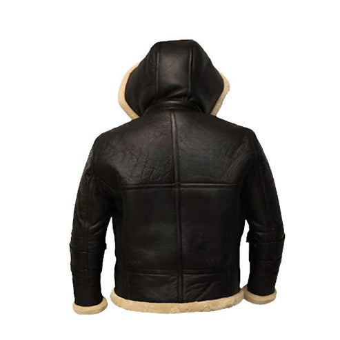 Men’s Black B3 Shearling Bomber Leather Jacket with Removable Hood