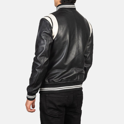 Bravo Bros Men’s Classic Black Leather Varsity Jacket