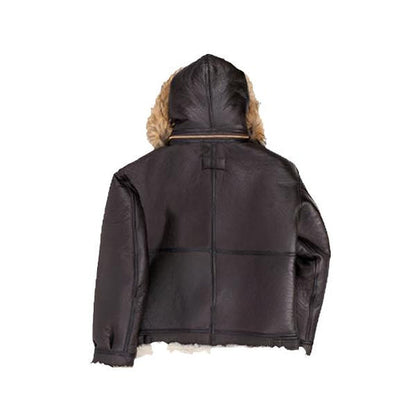 Men’s B-3 Hooded Sheepskin Bomber Leather Jacket