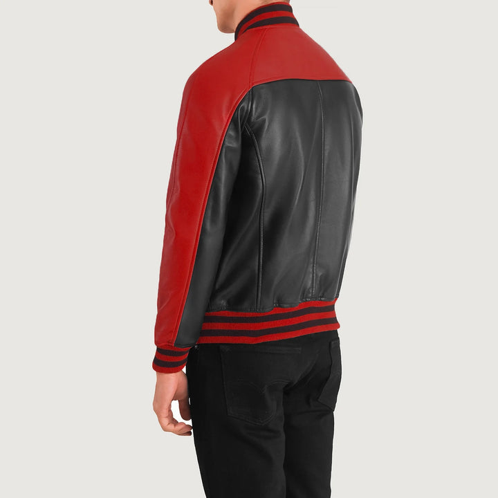 Bravo Bros Men’s Black & Red Leather Varsity Jacket