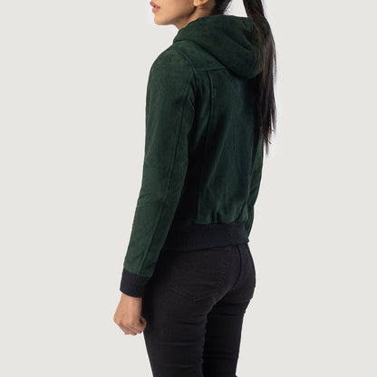 Bravo Bros. Rebella Green Hooded Suede Bomber Jacket – Modern Urban Luxury